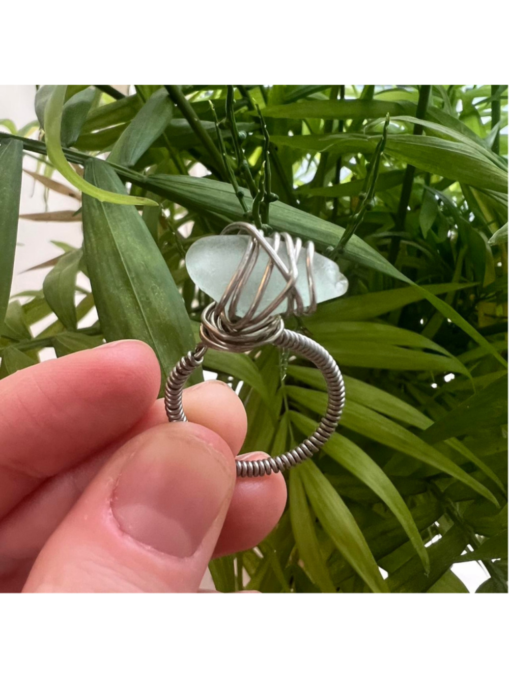 Handmade silver wire wrapped light blue seaglass ring 🌊💫

PM me with any quest